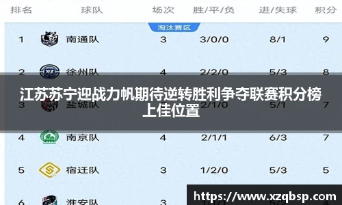 江苏苏宁迎战力帆期待逆转胜利争夺联赛积分榜上佳位置